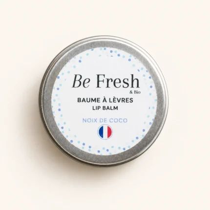 Baume à lèvres bio noix de coco Be Fresh & Bio en boîte métal ronde