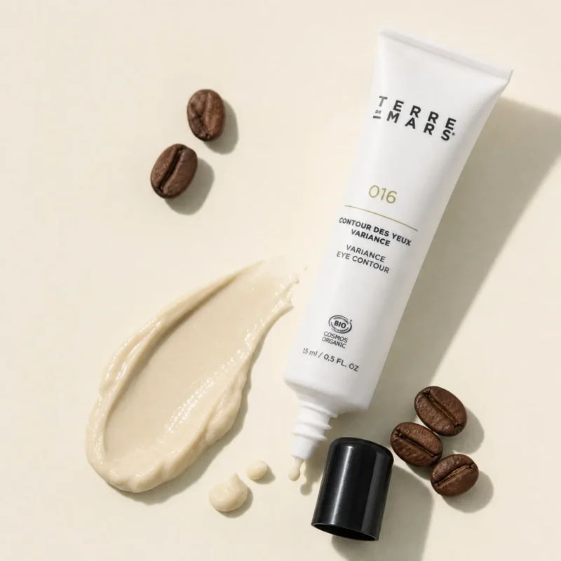 Tube crème contour yeux Terre de Mars 016 texture beige et grains de café