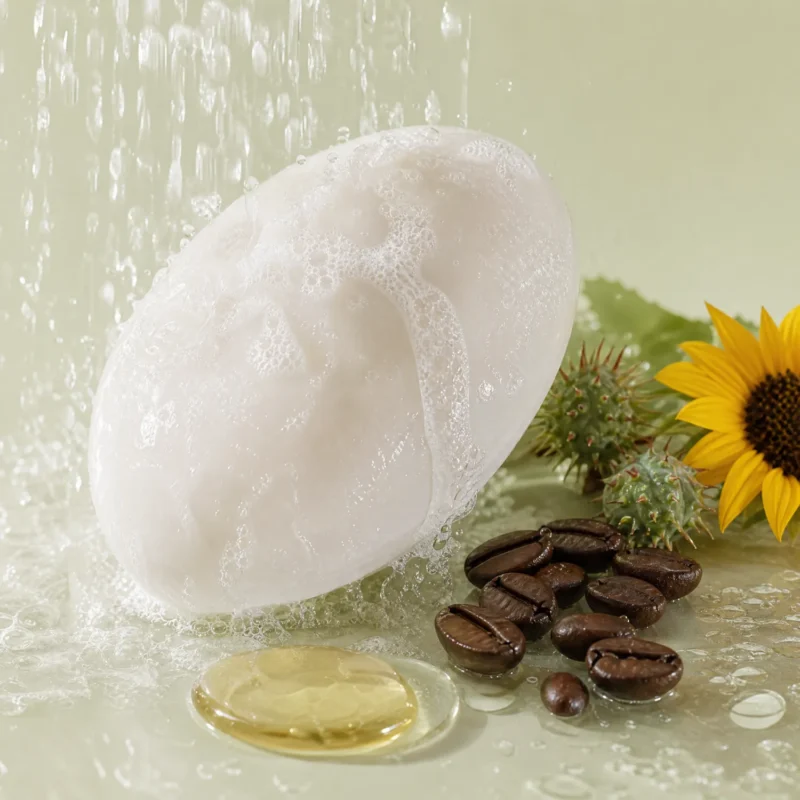 Savon solide moussant sous l'eau avec café et tournesol