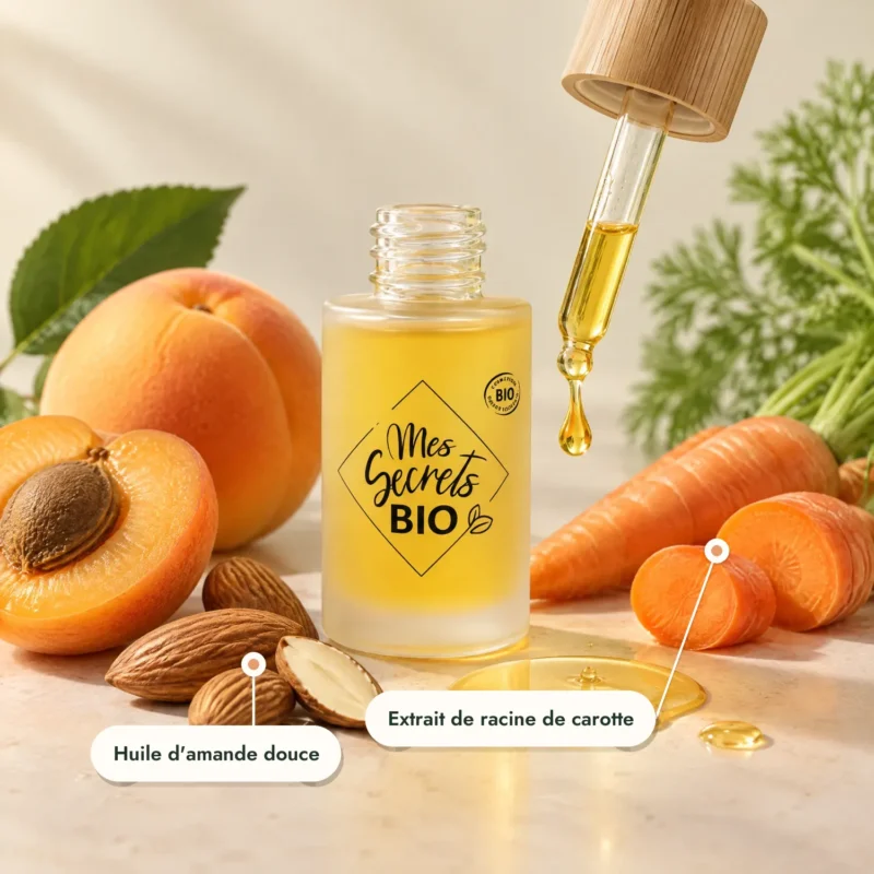 Sérum bonne mine bio Été indien, goutte dorée, abricot et carotte