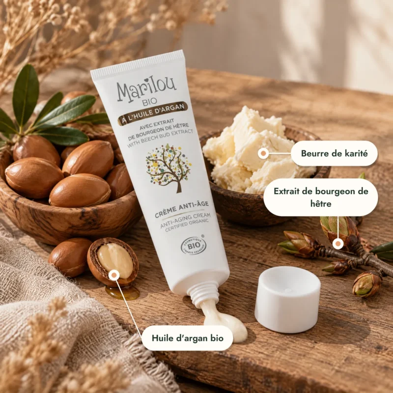 Crème anti-âge Marilou Bio, noix d'argan, karité et bourgeons de hêtre