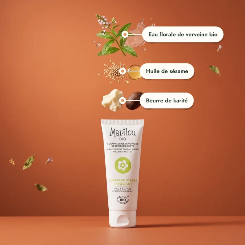Gommage visage Marilou Bio, verveine, huile de sésame et beurre de karité