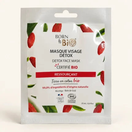 Masque Tissu Visage Bio Détox – Coton GOTS, Effet 15 min – Born To Bio