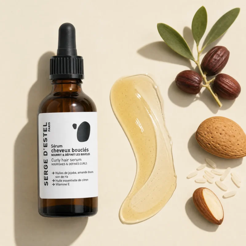 Sérum cheveux bouclés jojoba Serge D'Estel Paris texture dorée