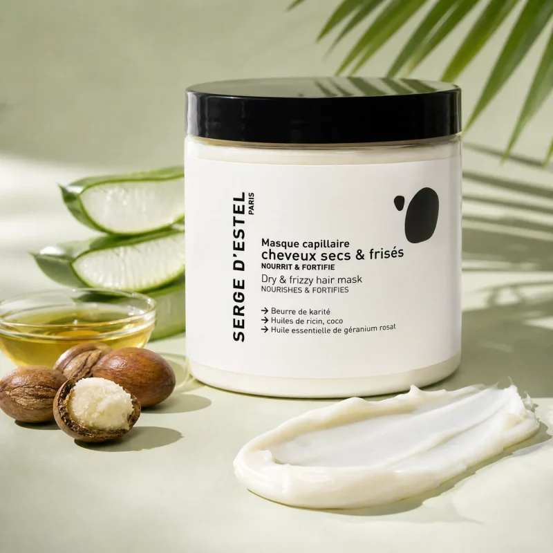 Masque cheveux secs Serge D'Estel Paris texture crémeuse karité