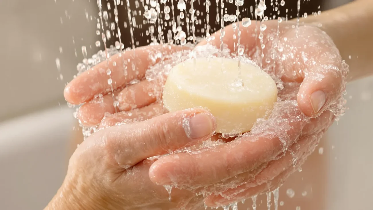 Shampooing solide tenu par deux personnes