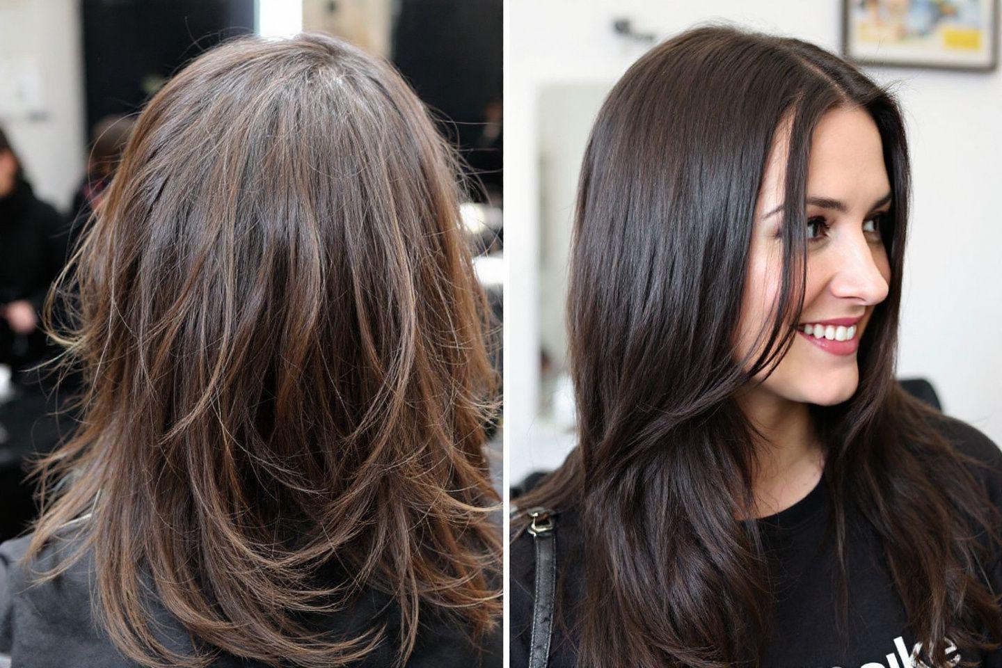 Cheveux avant d&eacute;grad&eacute;s et apr&egrave;s lisses et brillants