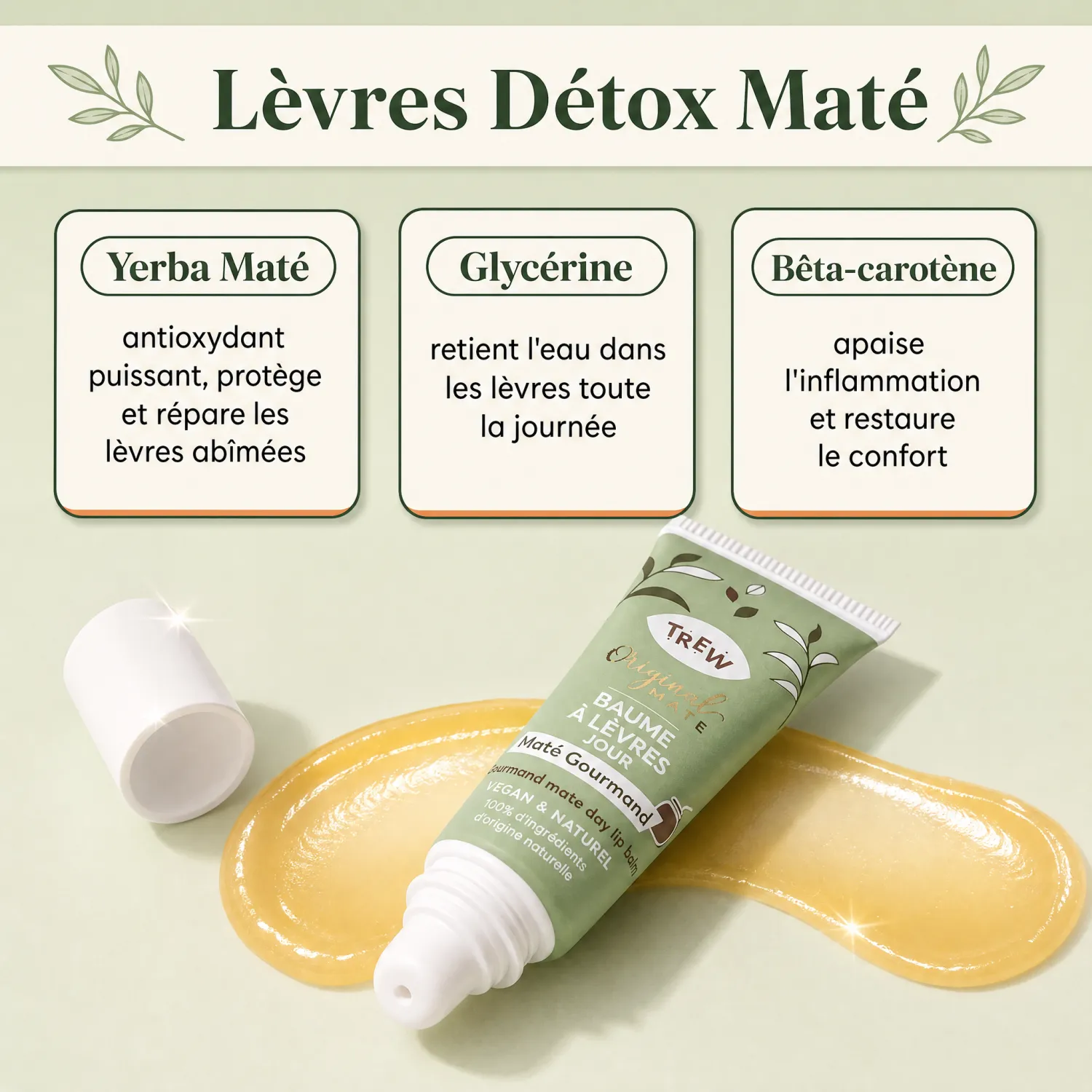 Baume lèvres Maté TREW : yerba maté, glycérine, bêta-carotène