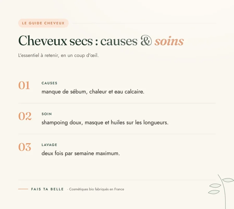 Infographie : Cheveux secs : causes & soins — Fais Ta Belle, cosmétiques bio fabriqués en France