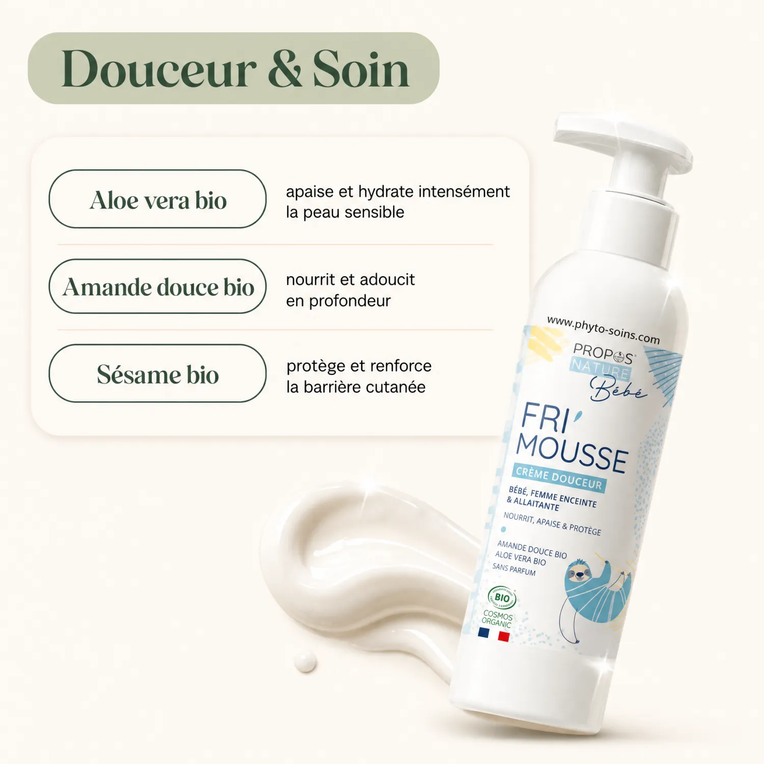Crème Fri'Mousse Bio actifs aloe vera, amande douce, sésame