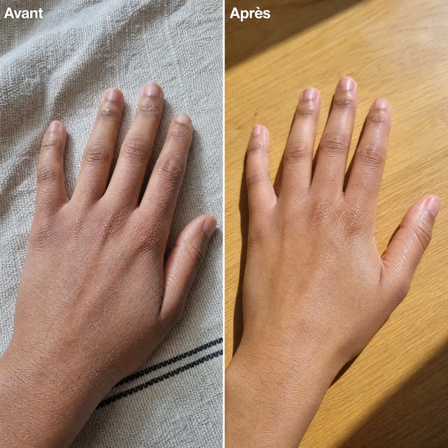 Avant après main hydratée crème mains bio miel karité Born To Bio
