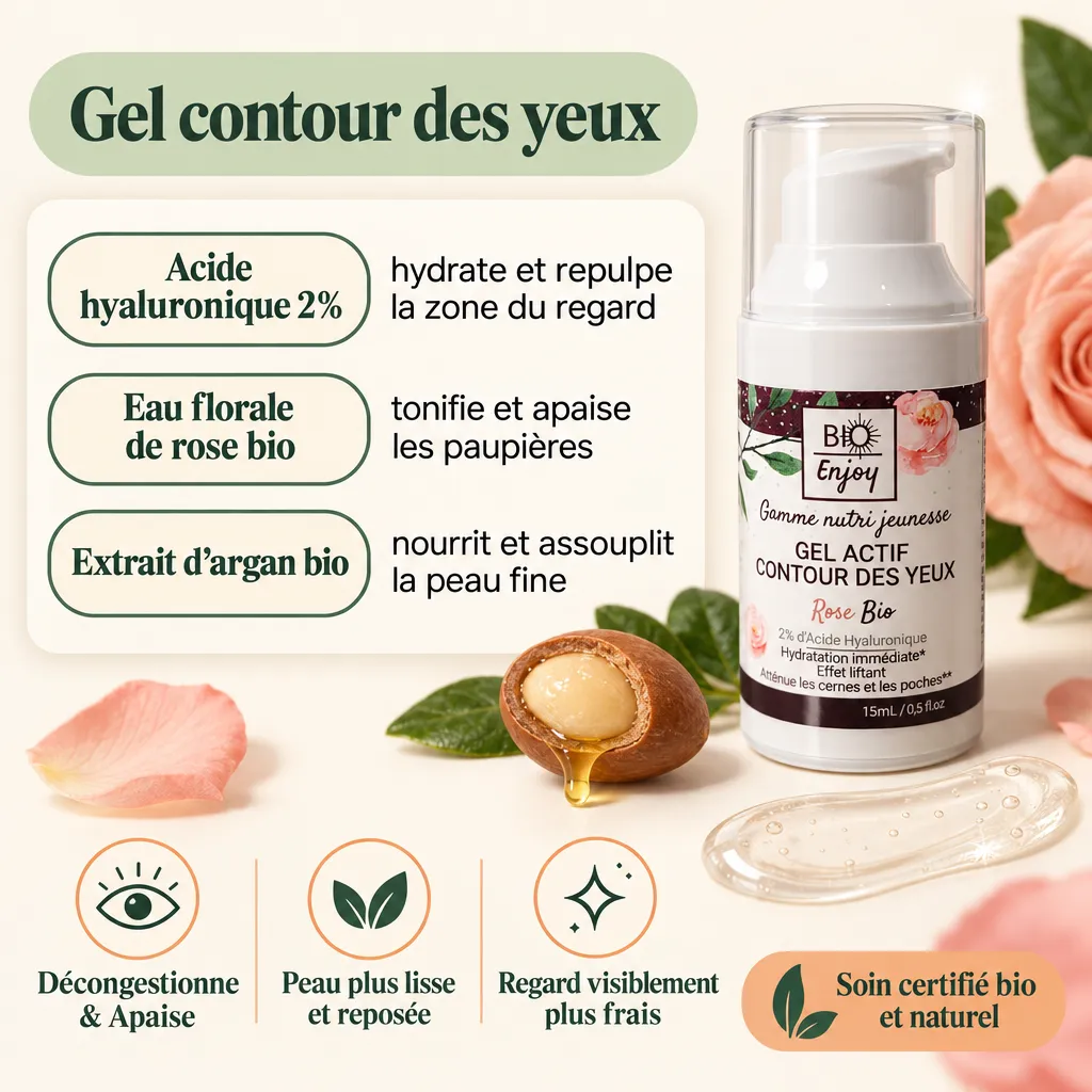 Gel contour des yeux Born To Bio actifs rose, argan, hyaluronique