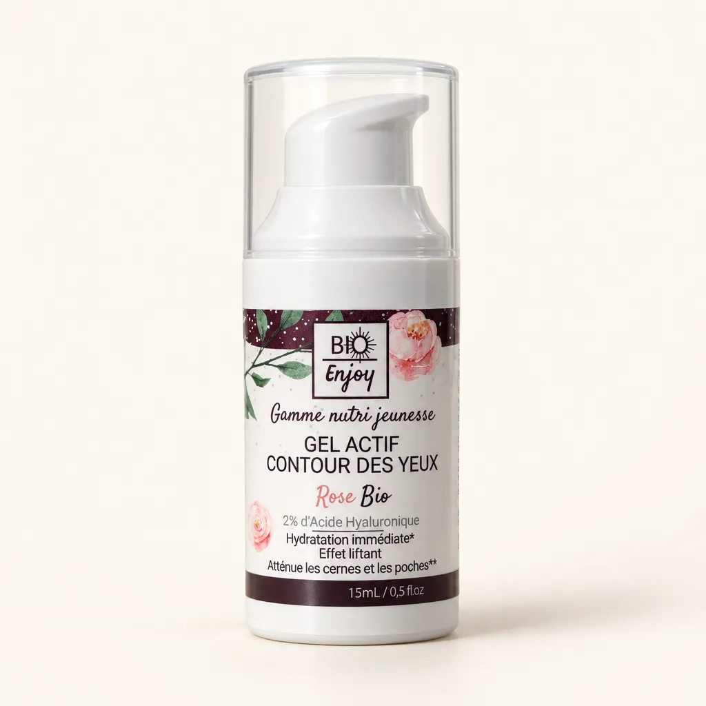 Flacon pompe blanc Gel Actif Contour des Yeux Rose Bio 15 ml Born To Bio