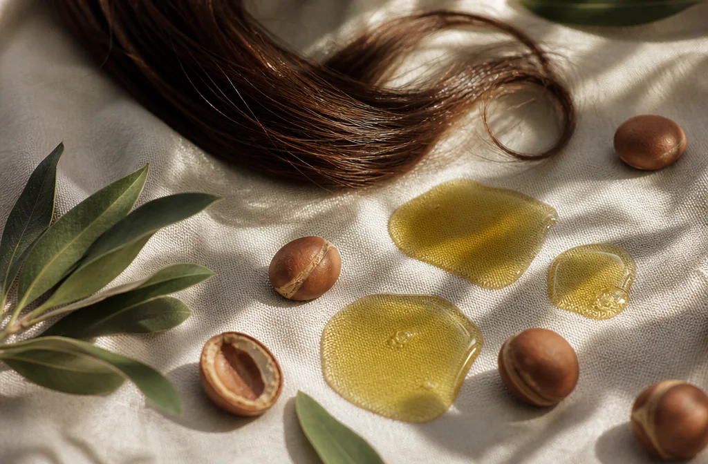 Huiles végétales pour les cheveux — argan et jojoba, cosmétiques bio fabriqués en France