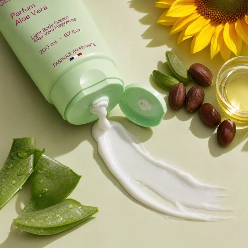 Texture crème légère aloe vera tube vert Born To Bio 200ml