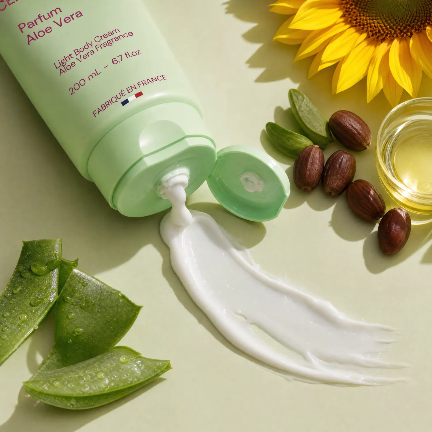 Texture crème légère aloe vera tube vert Born To Bio 200ml