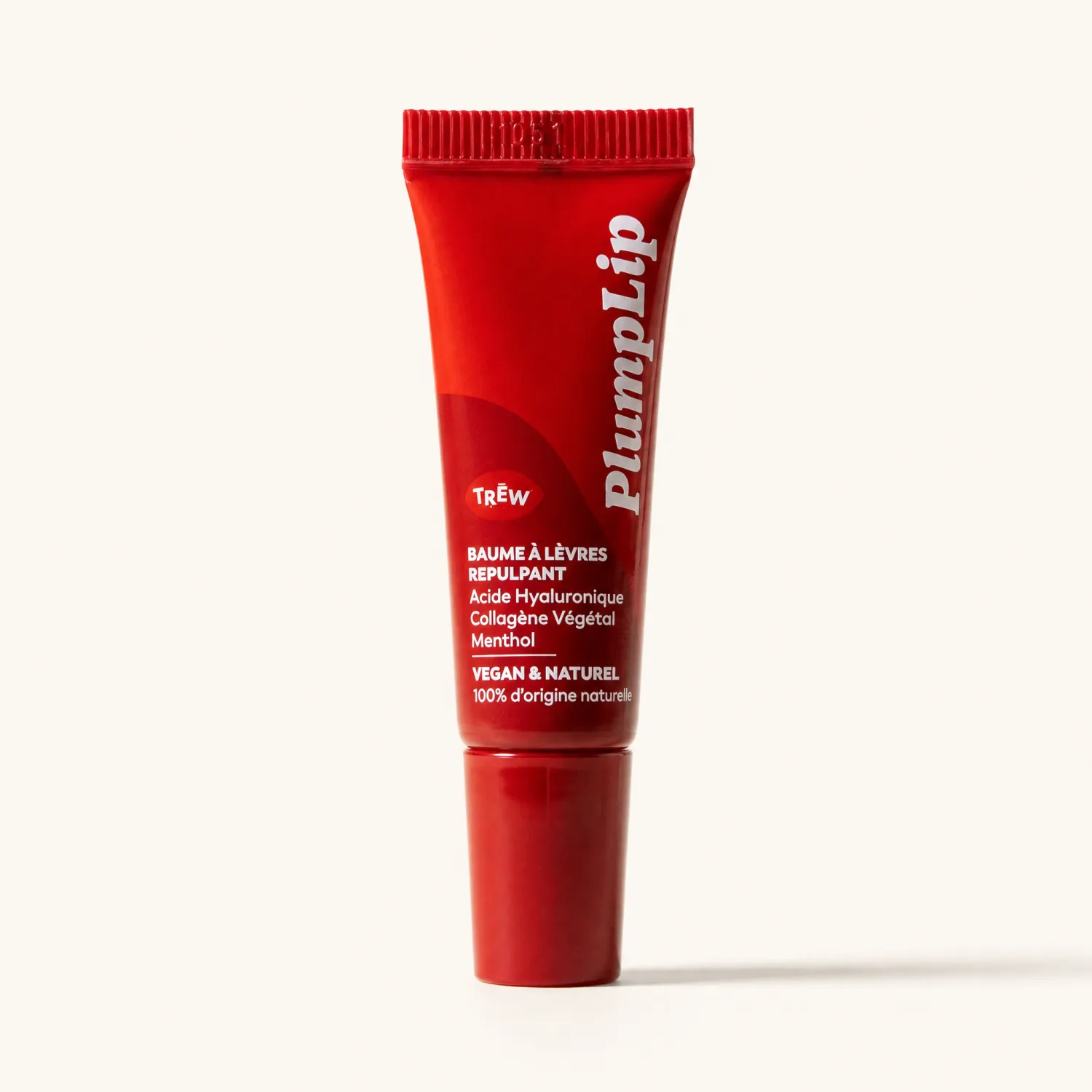 Tube rouge PlumpLip TREW baume repulpant lèvres fond blanc