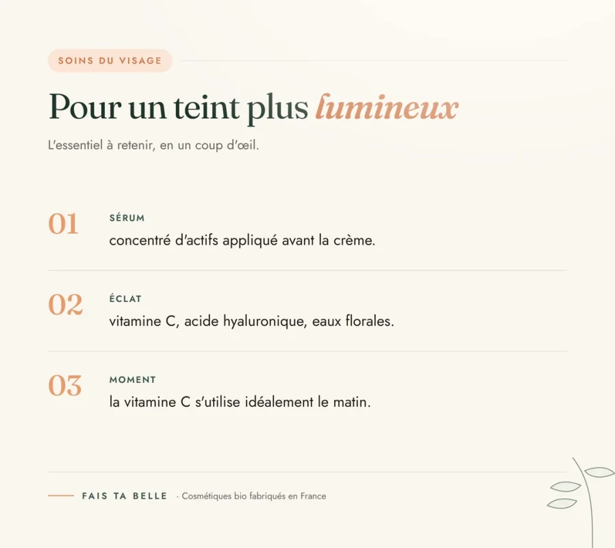 Infographie : Pour un teint plus lumineux — Fais Ta Belle, cosmétiques bio fabriqués en France