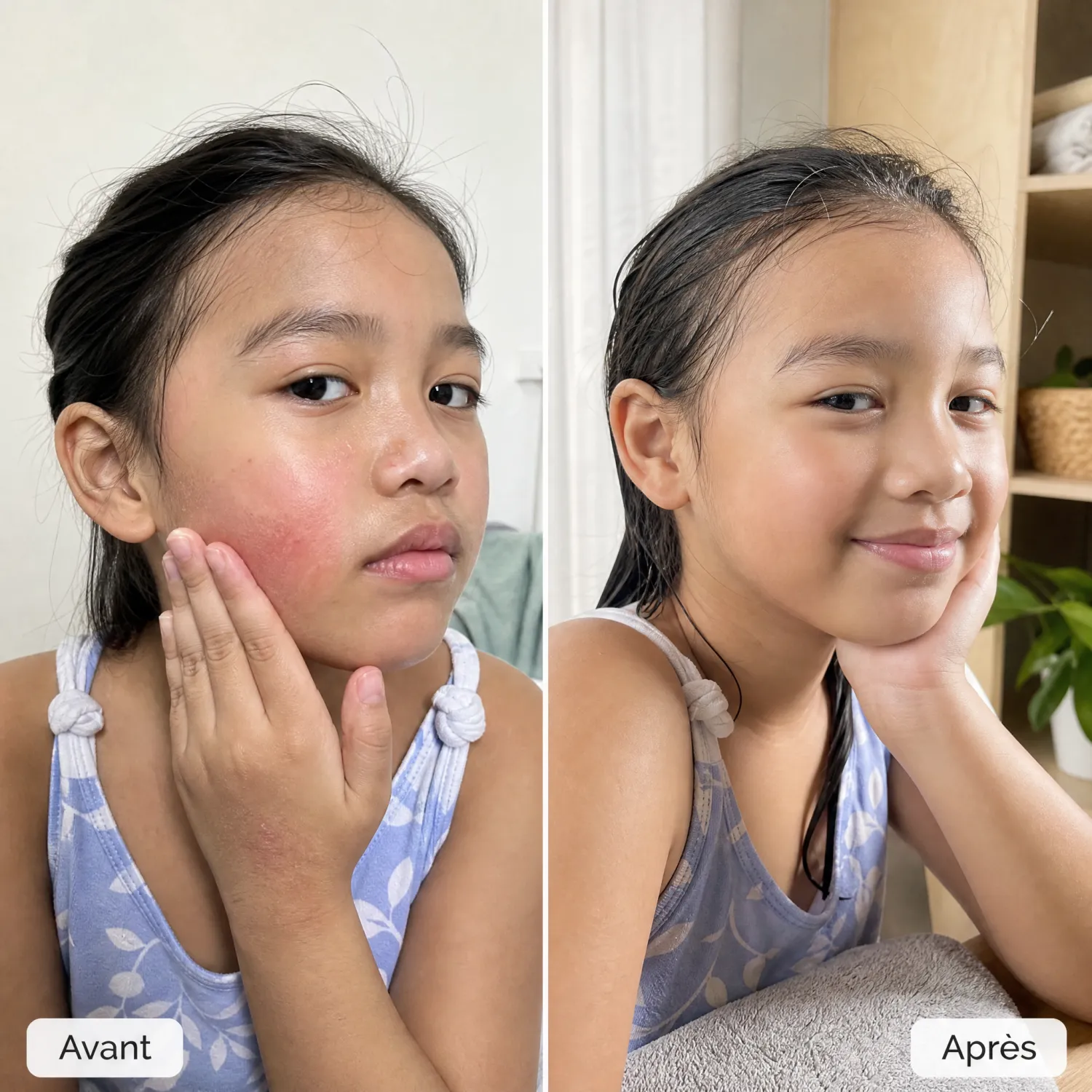 Peau irritée avant / peau apaisée et douce après usage quotidien