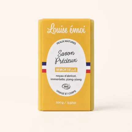 Savon Bio Immortelle Louise émoi 100g sur fond crème