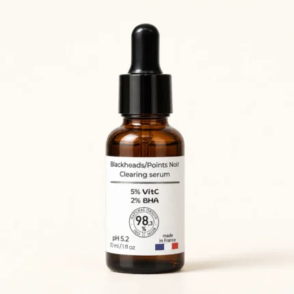 Flacon ambré sérum points noirs Olaé 5% VitC 2% BHA 30 ml