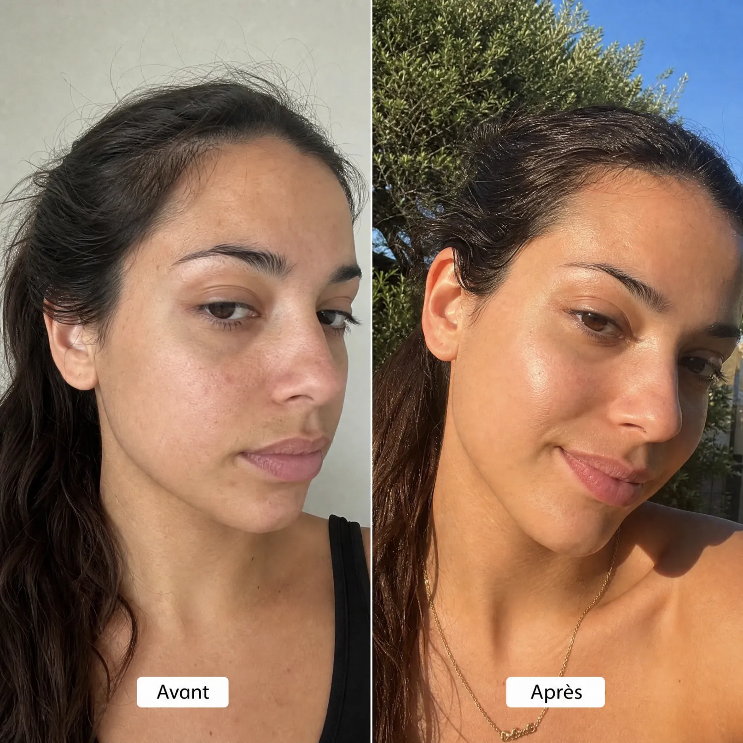 Avant après peau lumineuse et unifiée gel douche bio Born To Bio